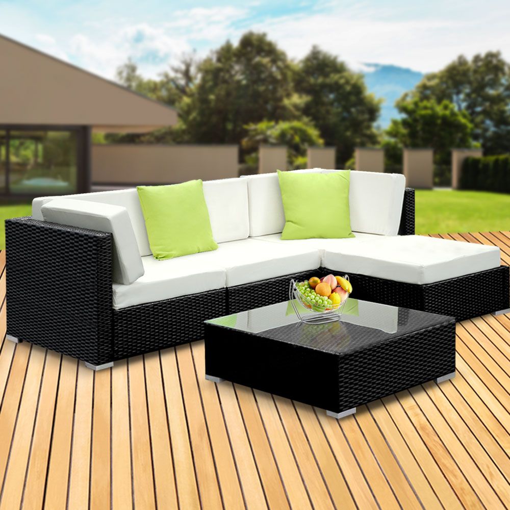 Gardeon 5-Piece Outdoor Sofa Set Wicker Couch Lounge Setting Cover