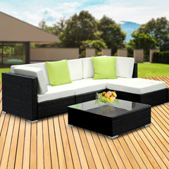 Gardeon 5-Piece Outdoor Sofa Set Wicker Couch Lounge Setting Cover