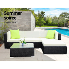 Gardeon 5-Piece Outdoor Sofa Set Wicker Couch Lounge Setting 4 Seater