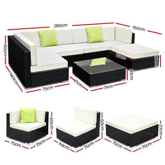 Gardeon 7-Piece Outdoor Sofa Set Wicker Couch Lounge Setting Cover