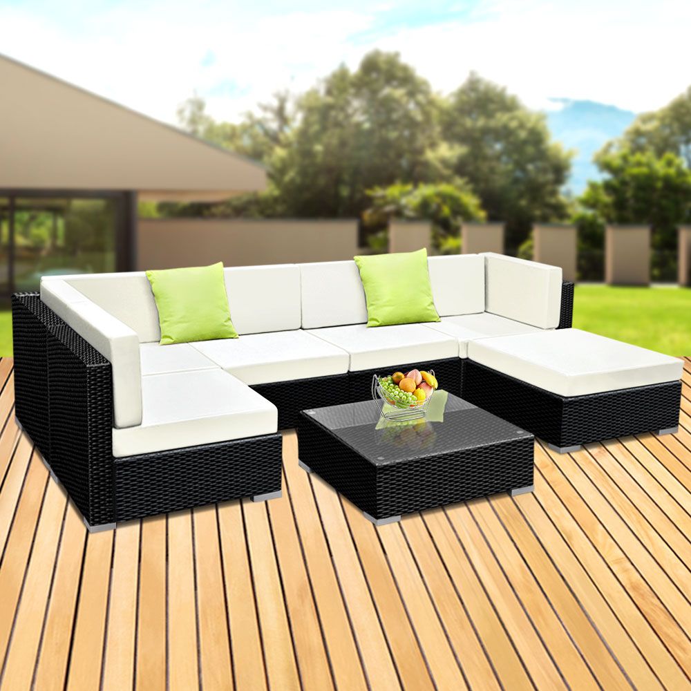 Gardeon 7-Piece Outdoor Sofa Set Wicker Couch Lounge Setting 6 Seater
