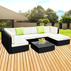 Gardeon 7-Piece Outdoor Sofa Set Wicker Couch Lounge Setting 6 Seater