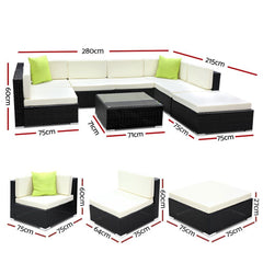 Gardeon 8-Piece Outdoor Sofa Set Wicker Couch Lounge Setting Cover