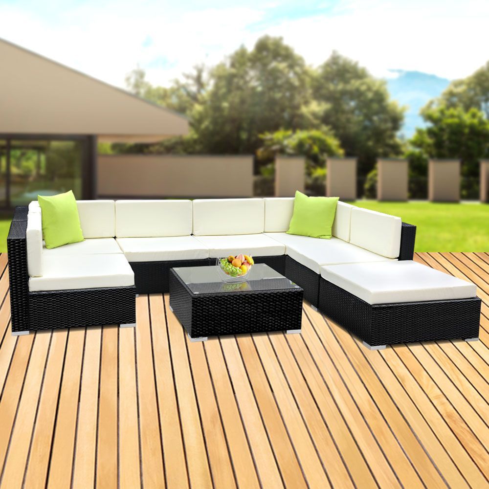 Gardeon 8-Piece Outdoor Sofa Set Wicker Couch Lounge Setting Cover