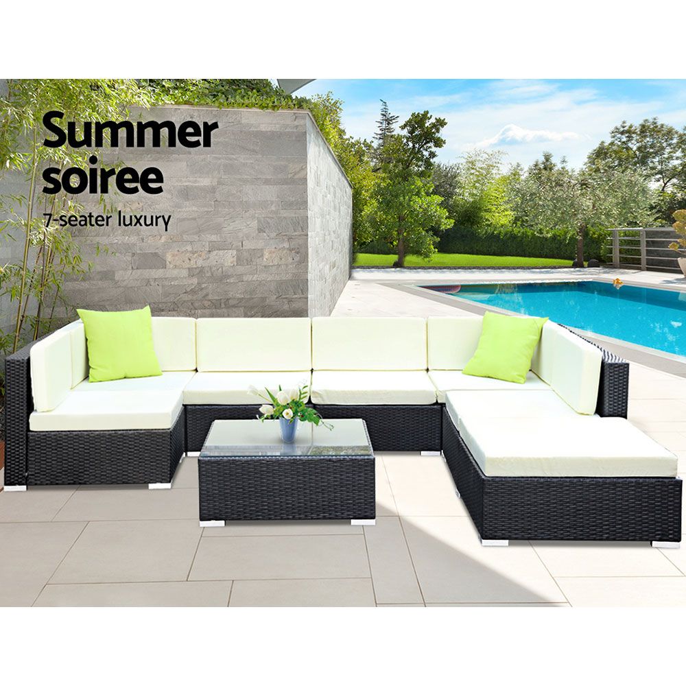 Gardeon 8-Piece Outdoor Sofa Set Wicker Couch Lounge Setting 7 Seater