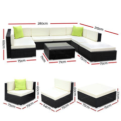 Gardeon 8-Piece Outdoor Sofa Set Wicker Couch Lounge Setting 7 Seater