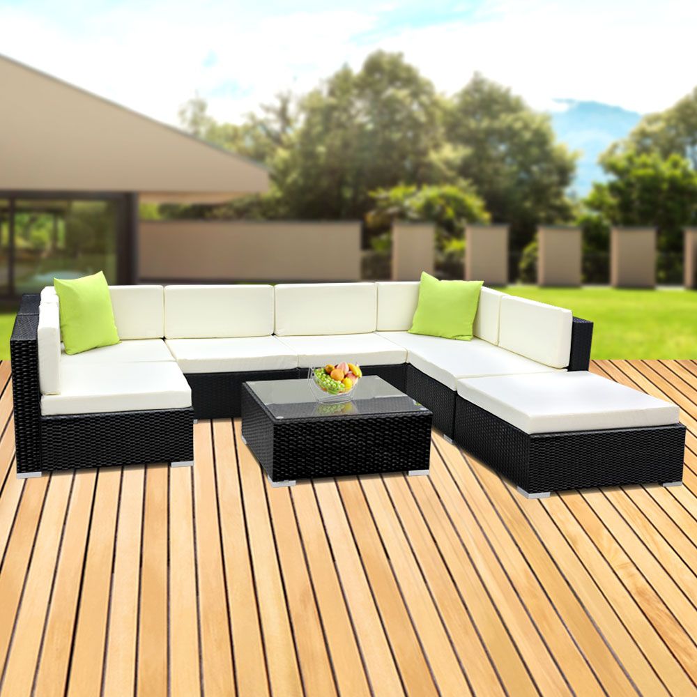 Gardeon 8-Piece Outdoor Sofa Set Wicker Couch Lounge Setting 7 Seater