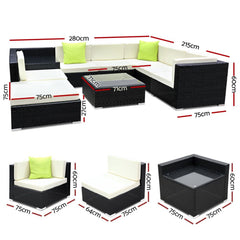 Gardeon 9-Piece Outdoor Sofa Set Wicker Couch Lounge Setting 7 Seater