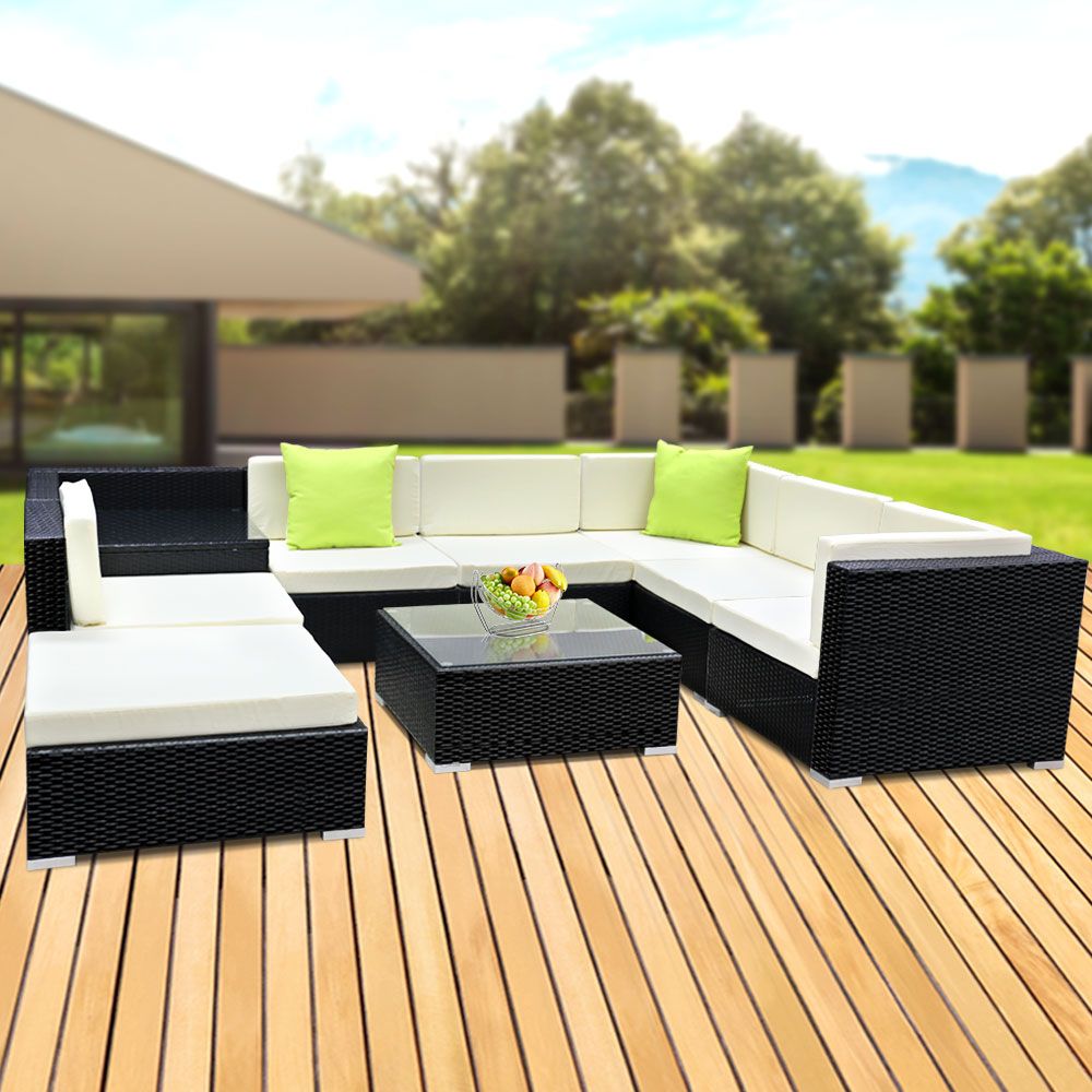 Gardeon 9-Piece Outdoor Sofa Set Wicker Couch Lounge Setting 7 Seater