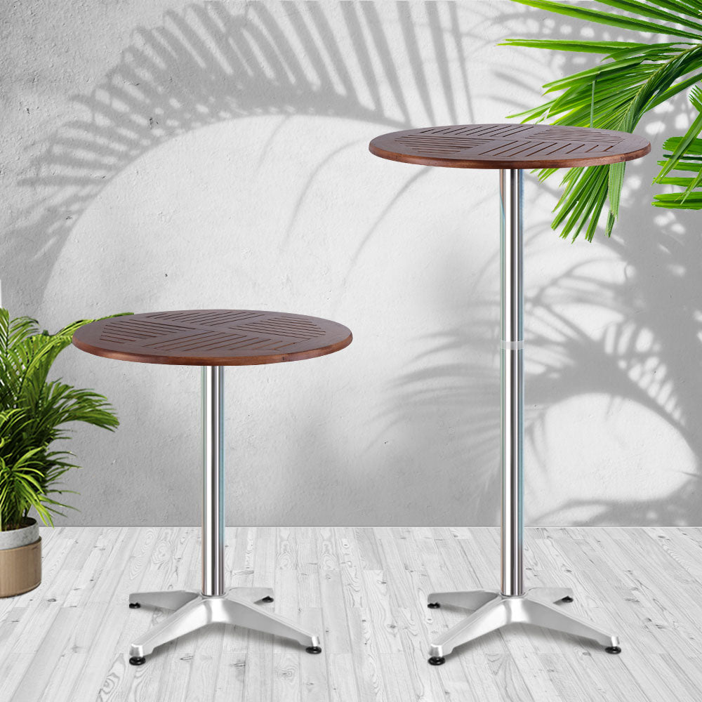 Gardeon Outdoor Bar Table Wooden Cafe Table Aluminium Pole Round