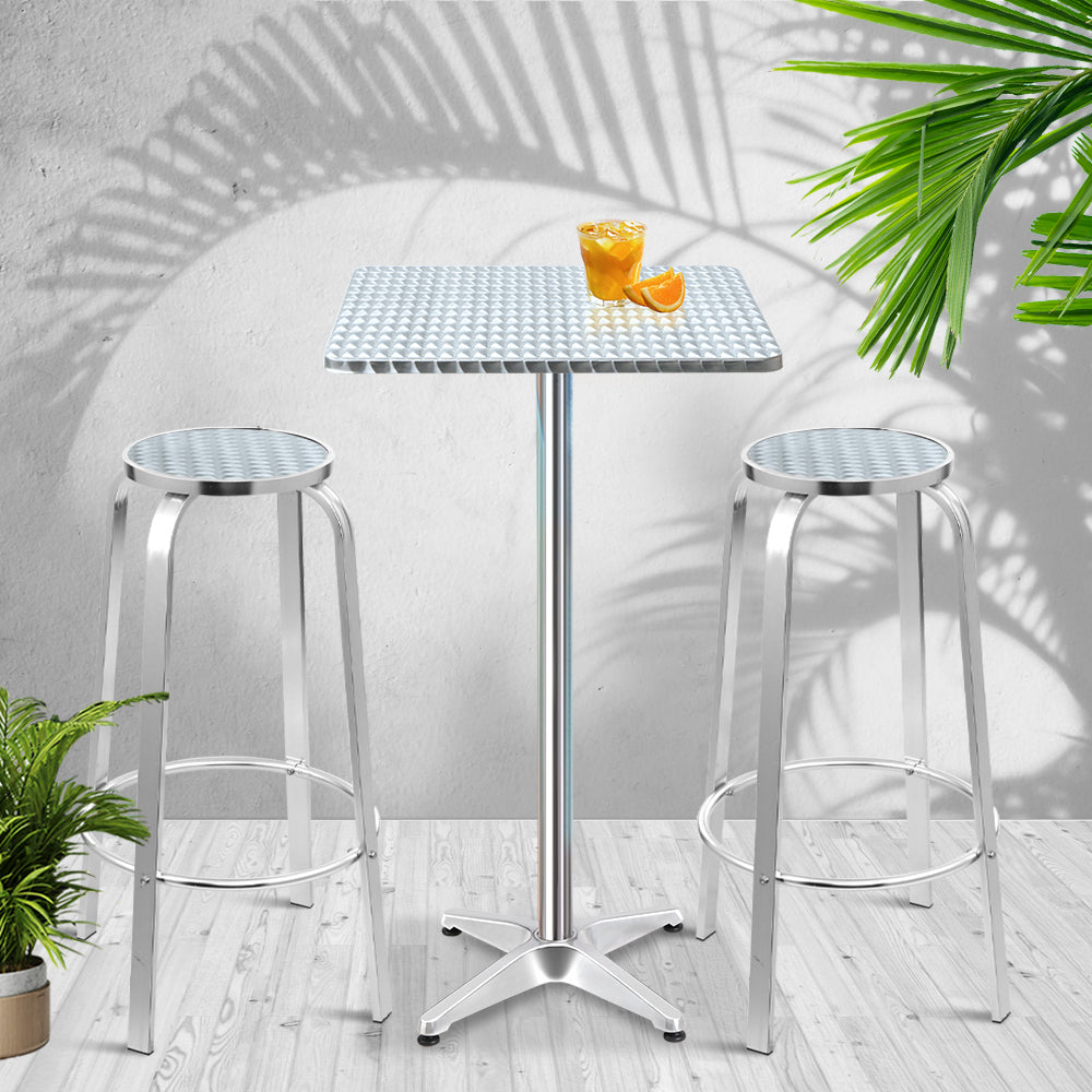 Gardeon 3-Piece Outdoor Bar Set Bistro Table Stools Adjustable Square Cafe