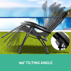Gardeon Zero Gravity Chair Folding Outdoor Recliner Adjustable Sun Lounge Camping Black