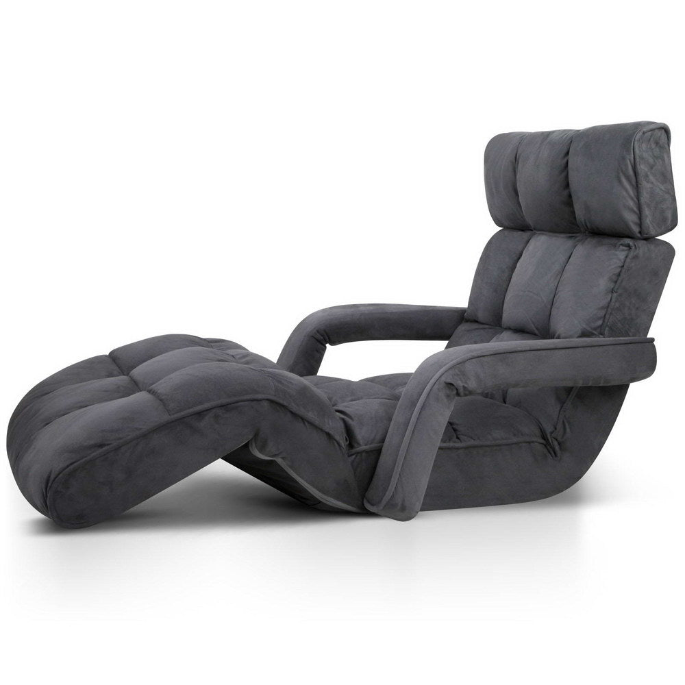 Artiss Floor Lounge Sofa With Armrest Flocking Fabric Charcoal