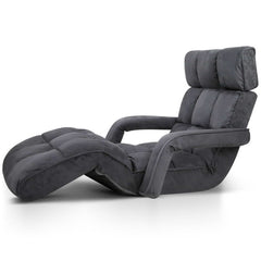 Artiss Floor Lounge Sofa With Armrest Flocking Fabric Charcoal