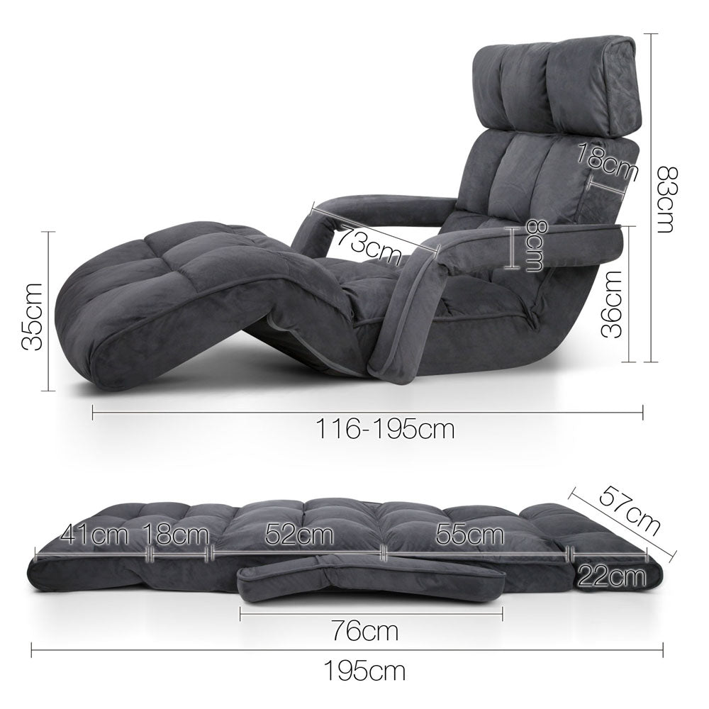 Artiss Floor Lounge Sofa With Armrest Flocking Fabric Charcoal