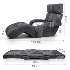 Artiss Floor Lounge Sofa With Armrest Flocking Fabric Charcoal