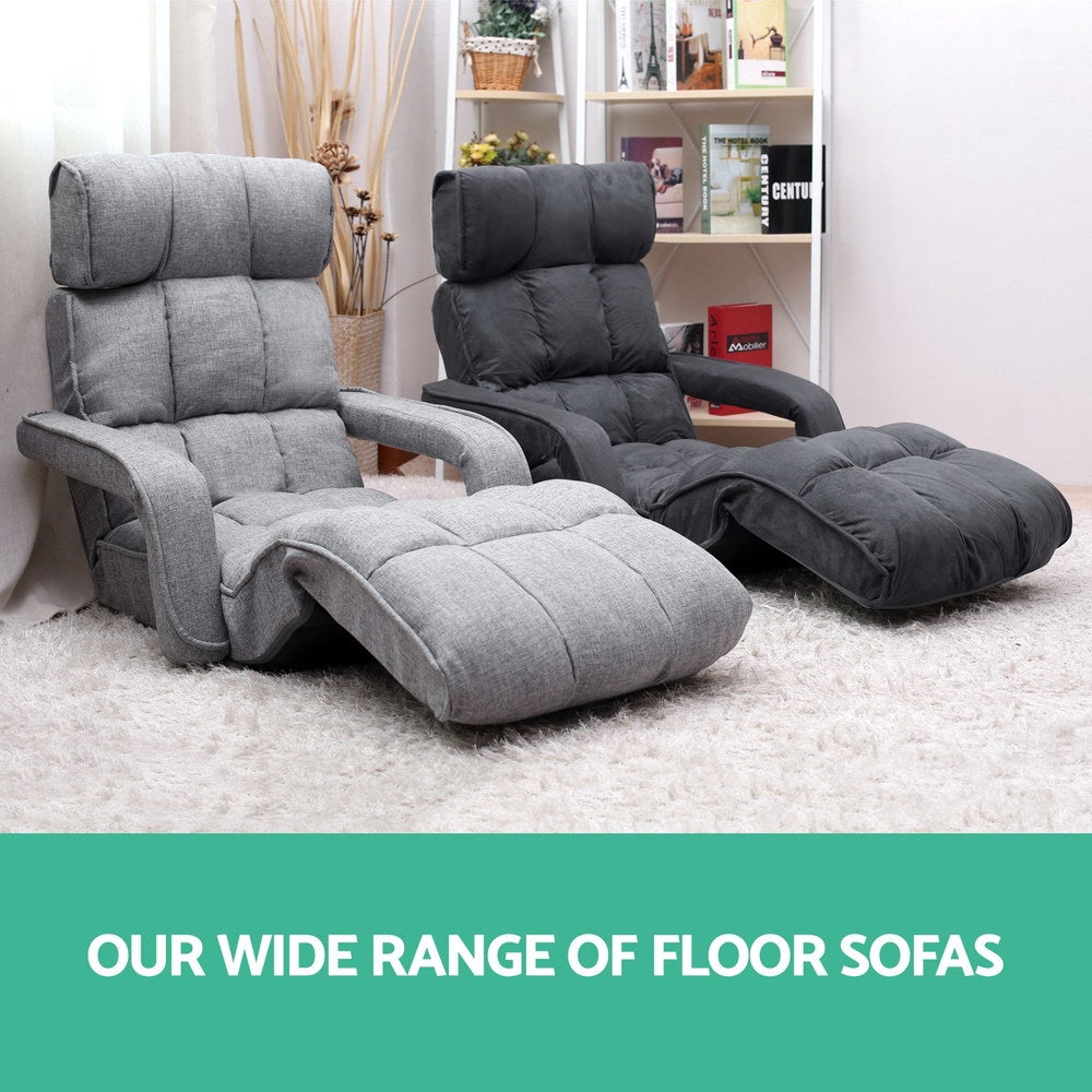 Artiss Floor Lounge Sofa With Armrest Flocking Fabric Charcoal