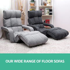 Artiss Floor Lounge Sofa With Armrest Flocking Fabric Charcoal