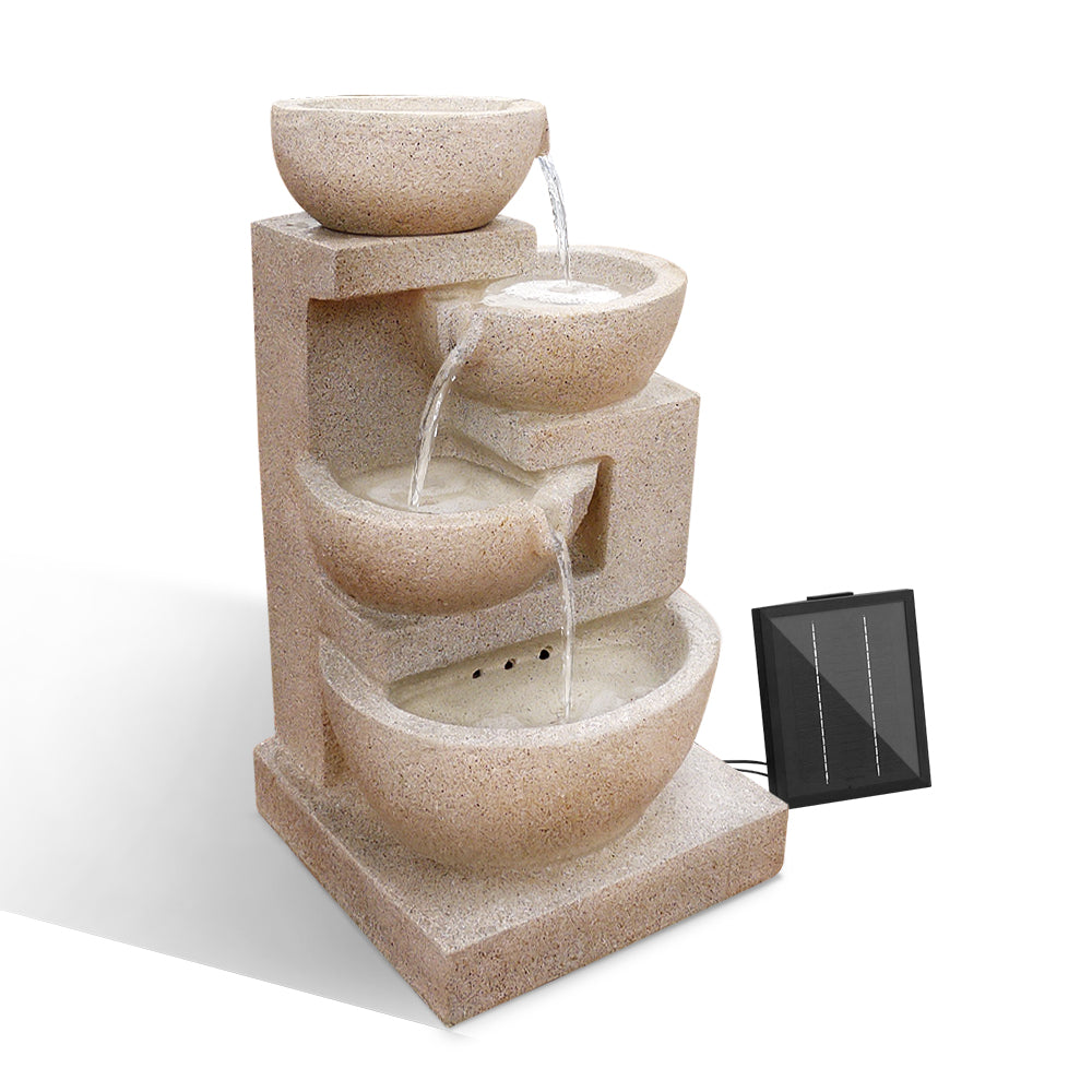 Gardeon Solar Water Feature Cascading Fountain 4-Tier Bowl LED Lights 72CM Sand