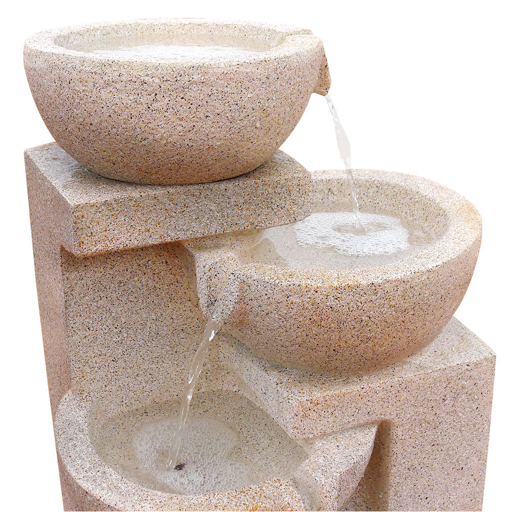 Gardeon Solar Water Feature Cascading Fountain 4-Tier Bowl LED Lights 72CM Sand