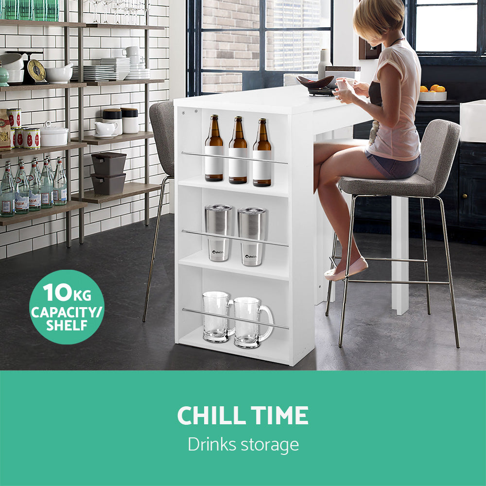 Artiss Bar Table 3-tier Storage Shelves White