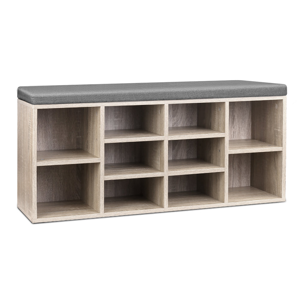 Artiss Shoe Rack Cabinet Shoe Bench Fabric Seat Pine BOA