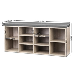 Artiss Shoe Rack Cabinet Shoe Bench Fabric Seat Pine BOA