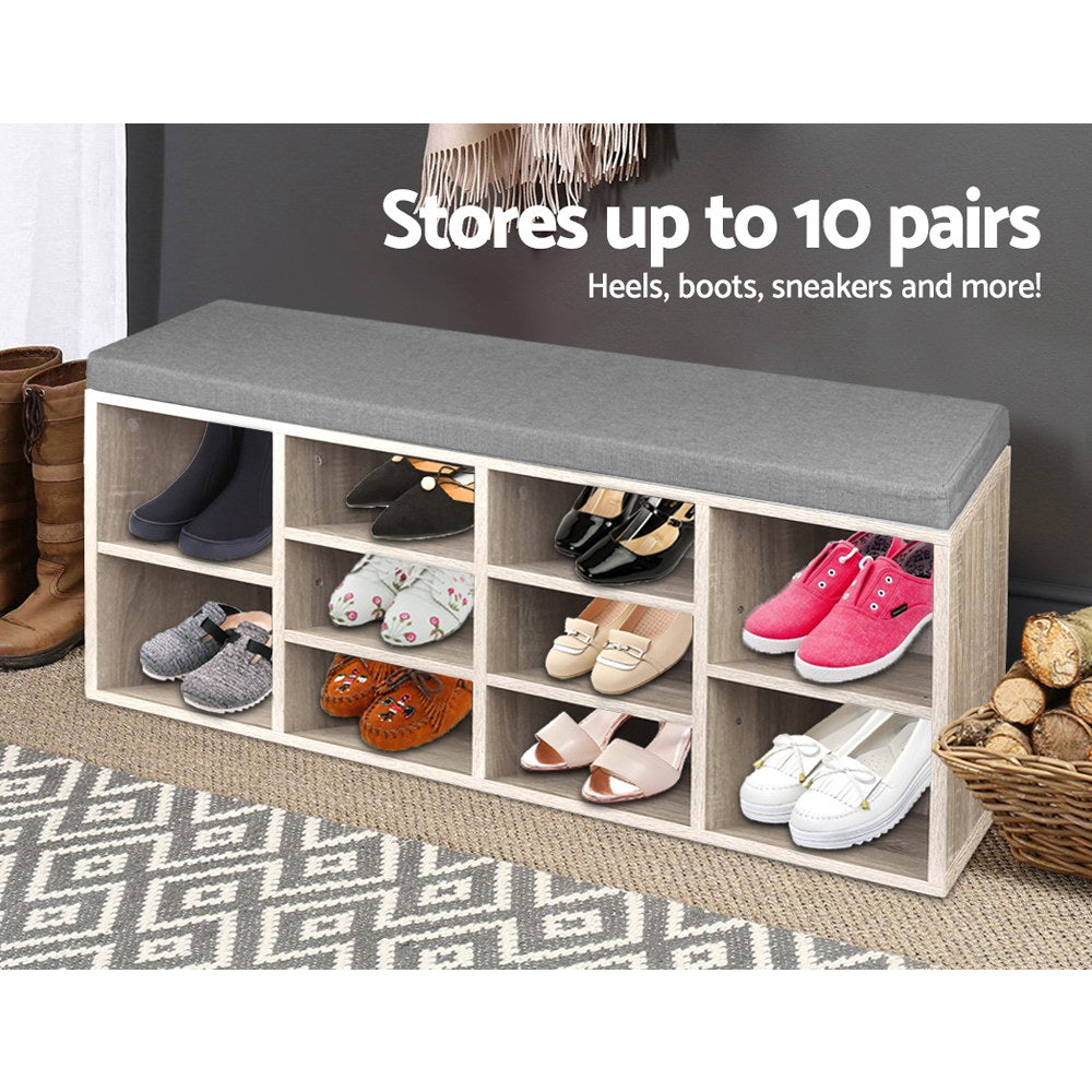 Artiss Shoe Rack Cabinet Shoe Bench Fabric Seat Pine BOA