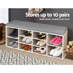 Artiss Shoe Rack Cabinet Shoe Bench Fabric Seat Pine BOA