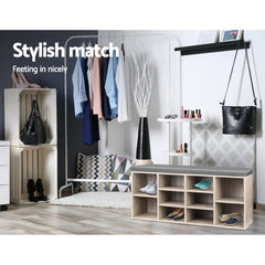 Artiss Shoe Rack Cabinet Shoe Bench Fabric Seat Pine BOA