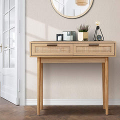 Artiss Rattan Console Table Drawer Storage Hallway Tables Drawers