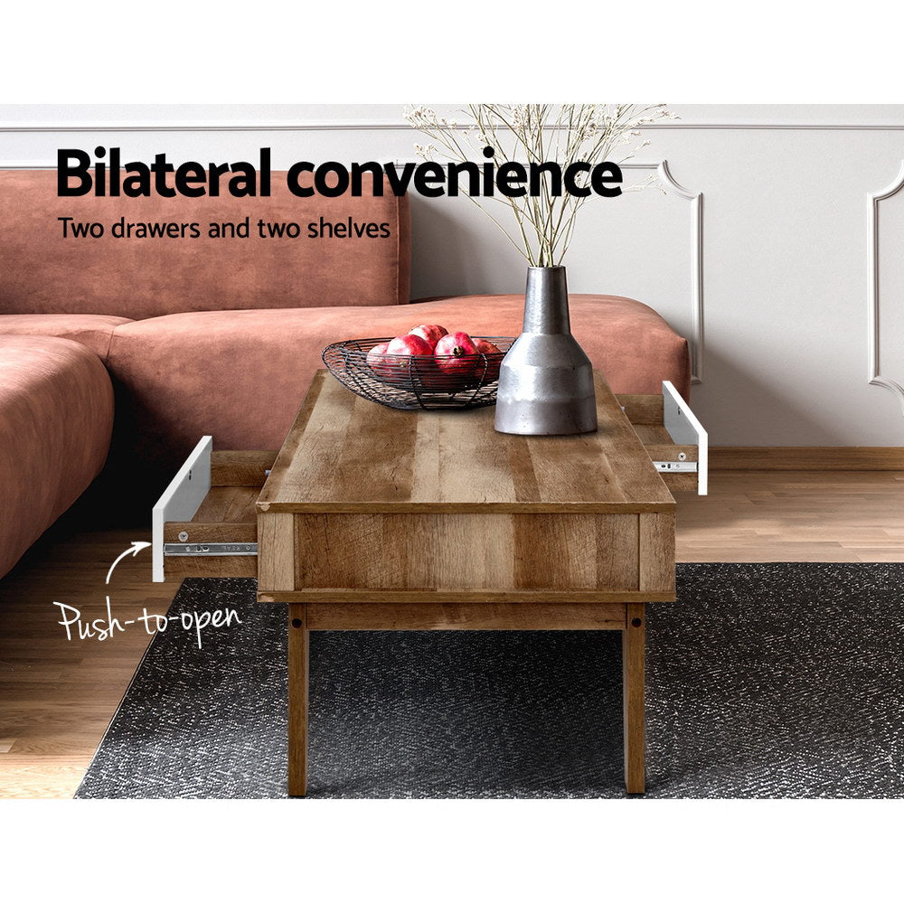 Artiss Coffee Table 2 Drawers Walnut Serena