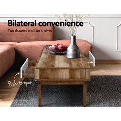 Artiss Coffee Table 2 Drawers Walnut Serena