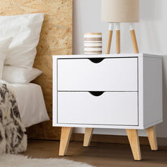 Artiss Bedside Table 2 Drawers - ANDERS White
