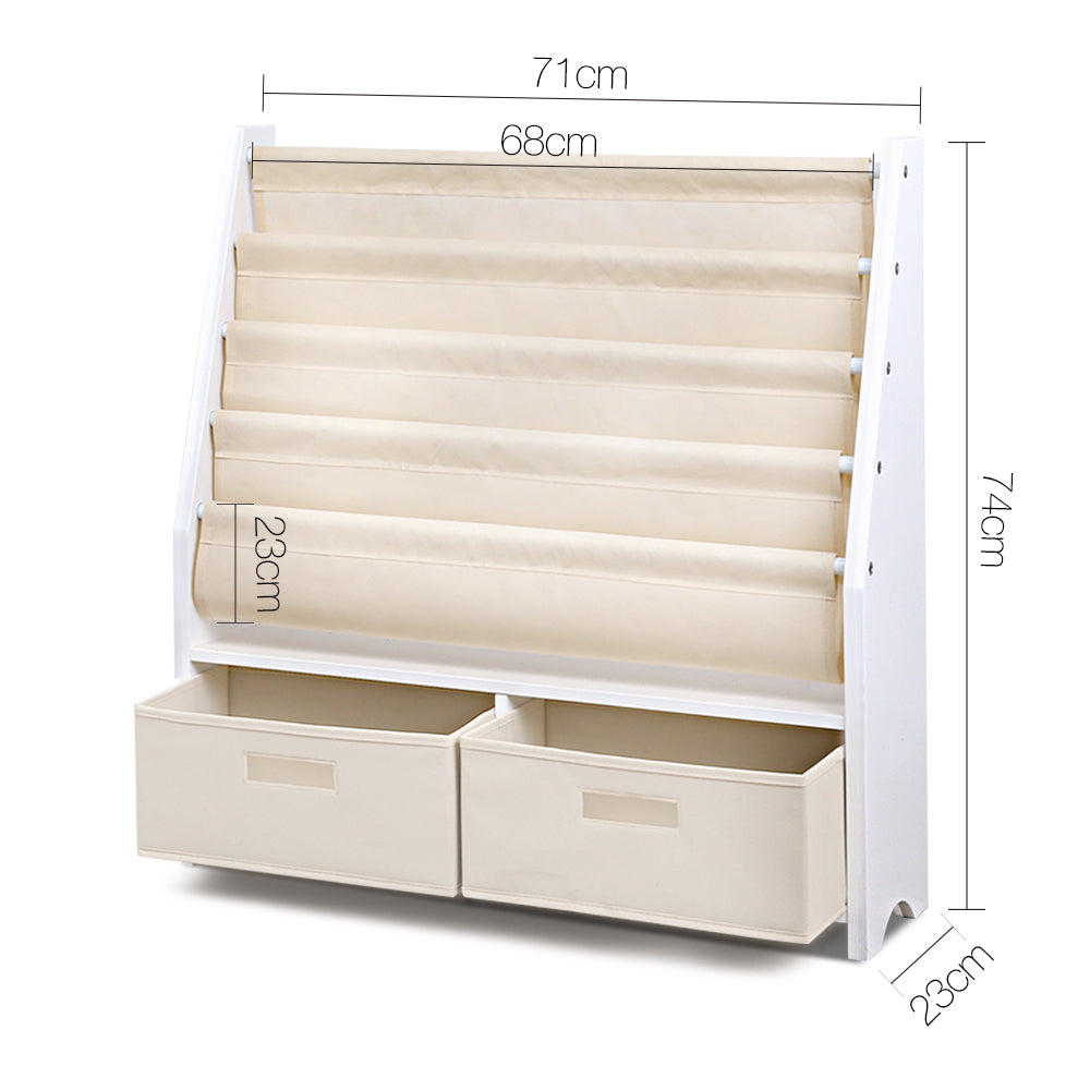 Keezi 4 Tiers Kids Bookshelf Magazine Rack Children Bookcase Organiser Drawer