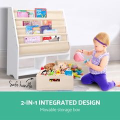 Keezi 4 Tiers Kids Bookshelf Magazine Rack Children Bookcase Organiser Drawer