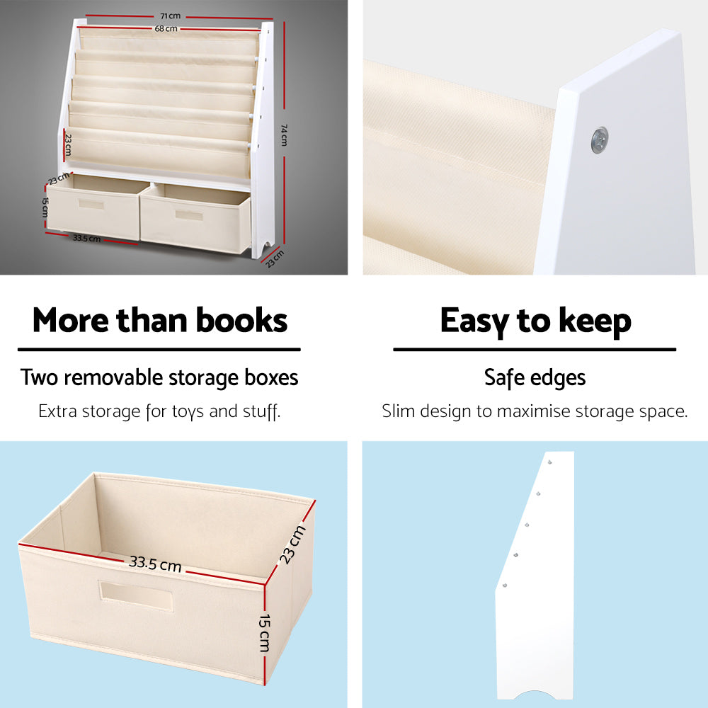 Keezi 4 Tiers Kids Bookshelf Magazine Rack Children Bookcase Organiser Drawer