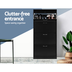 Artiss Shoe Rack Cabinet 60 Pairs 4 Doors - Black