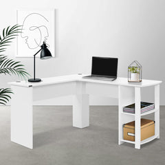 Artiss Computer Desk Shelf L-Shape White 136CM