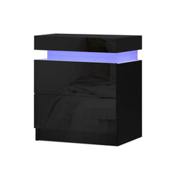 Artiss Bedside Table LED 2 Drawers Lift-up Storage - COLEY Black