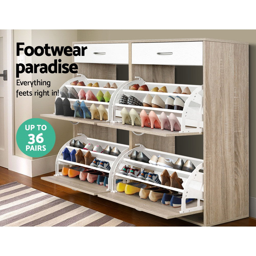 Artiss Shoe Rack Cabinet 36 Pairs Adjustable Shelves Pine Sara