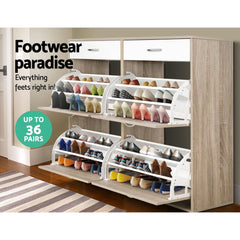 Artiss Shoe Rack Cabinet 36 Pairs Adjustable Shelves Pine Sara