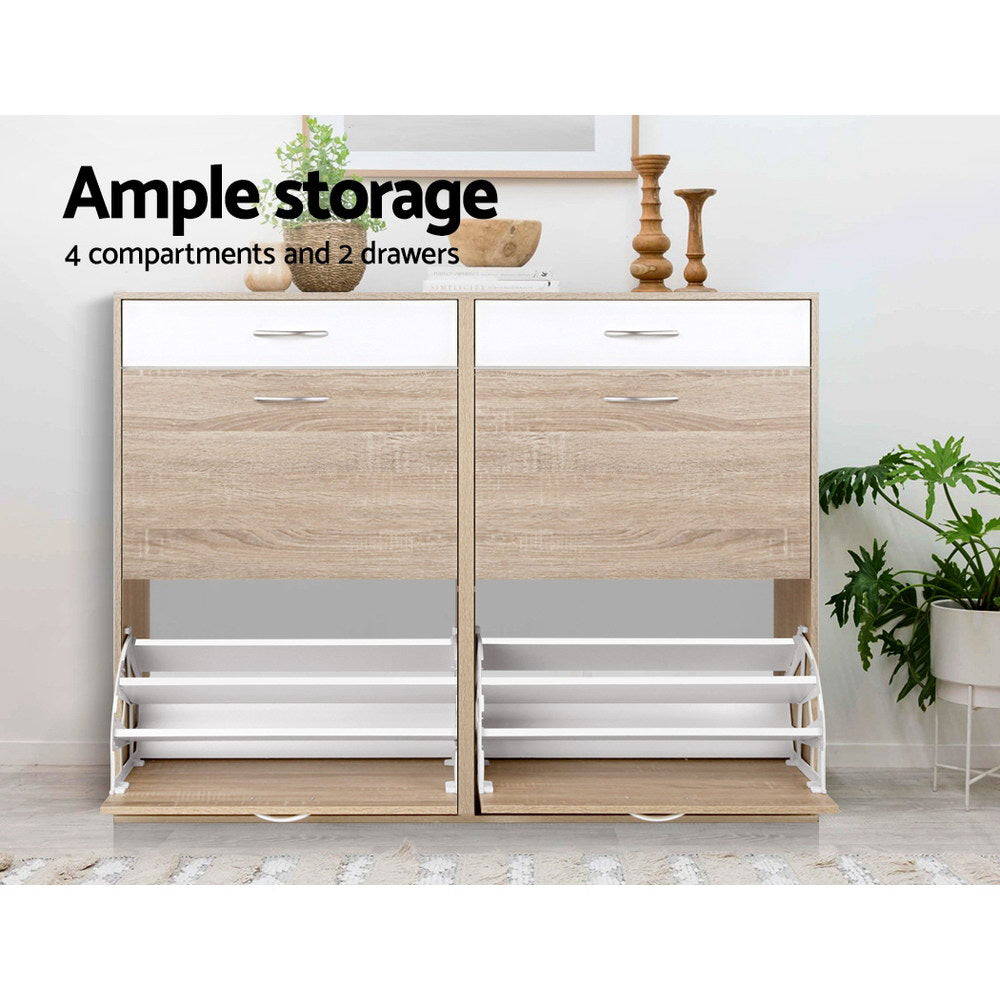 Artiss Shoe Rack Cabinet 36 Pairs Adjustable Shelves Pine Sara