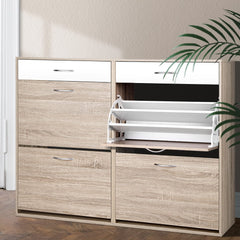 Artiss Shoe Rack Cabinet 36 Pairs Adjustable Shelves Pine Sara