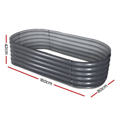 Green Fingers Garden Bed 160X80X42cm Oval Planter Box Raised Container Galvanised