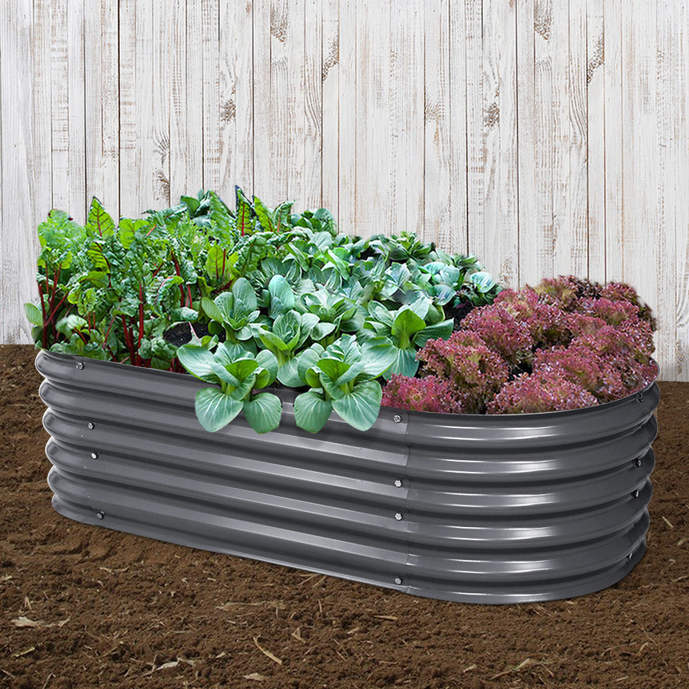 Green Fingers Garden Bed 160X80X42cm Oval Planter Box Raised Container Galvanised
