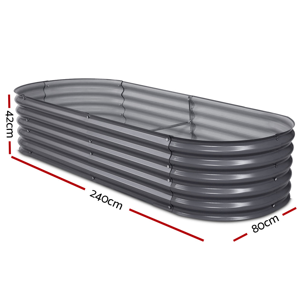 Green Fingers Garden Bed 240X80X42cm Oval Planter Box Raised Container Galvanised