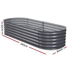 Green Fingers Garden Bed 240X80X42cm Oval Planter Box Raised Container Galvanised