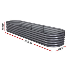 Green Fingers Garden Bed 320X80X42cm Oval Planter Box Raised Container Galvanised