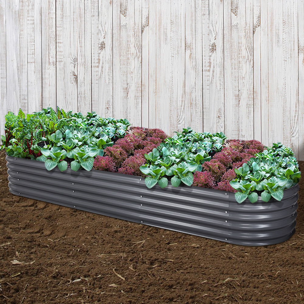 Green Fingers Garden Bed 320X80X42cm Oval Planter Box Raised Container Galvanised